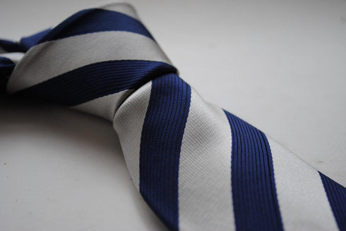navy  blue and silver grey striped tie